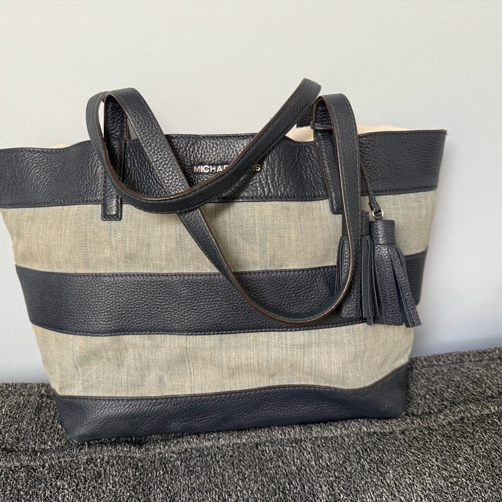 Michael Kors Denim an Navy Striped Tote